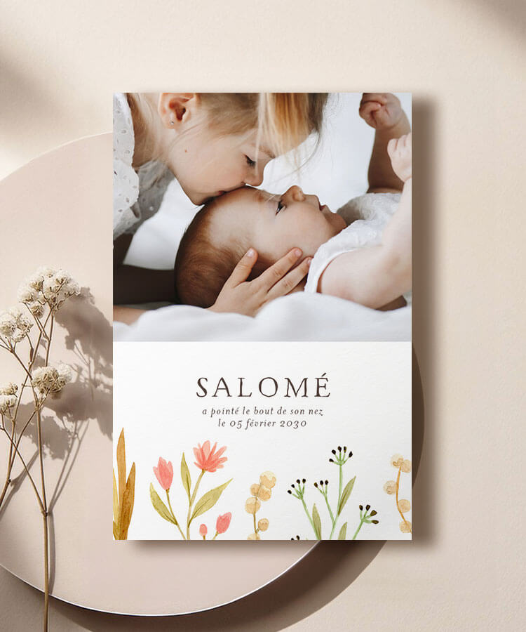 Faire-part naissance composition florale aquarelle